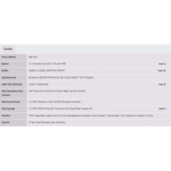 HPE DL380 Gen11 5416S-32GB-Disk Yok-2U (P52561) HPE DL380 Gen11 5416S-32GB-Disk Yok-2U (P52561)