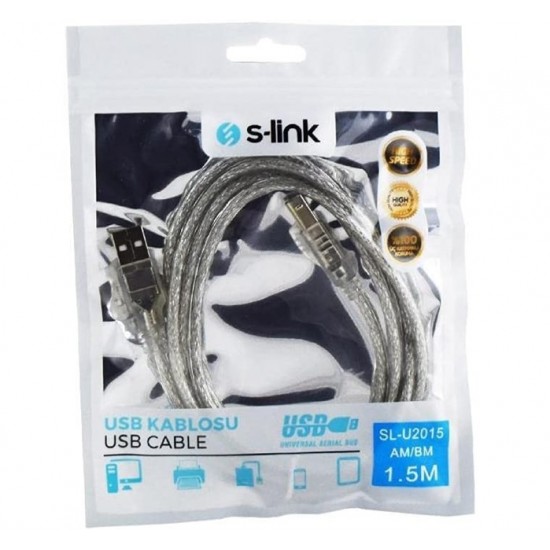 S-link SL-U2015 Usb2.0 1.5m Şeffaf Yazıcı Kablo