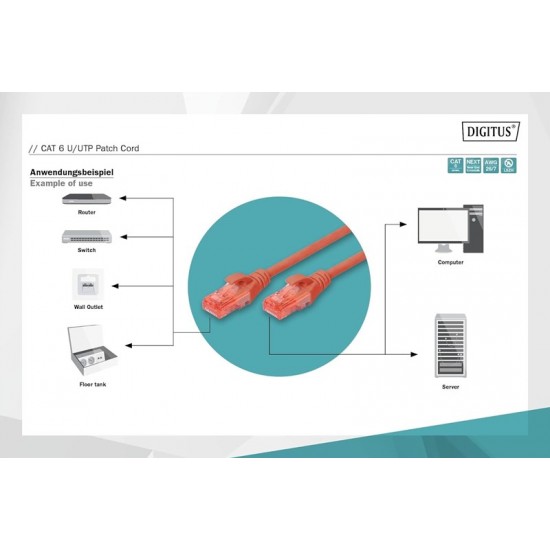 Digitus Patch Kablo Cat6 Kırmızı (0.25m)