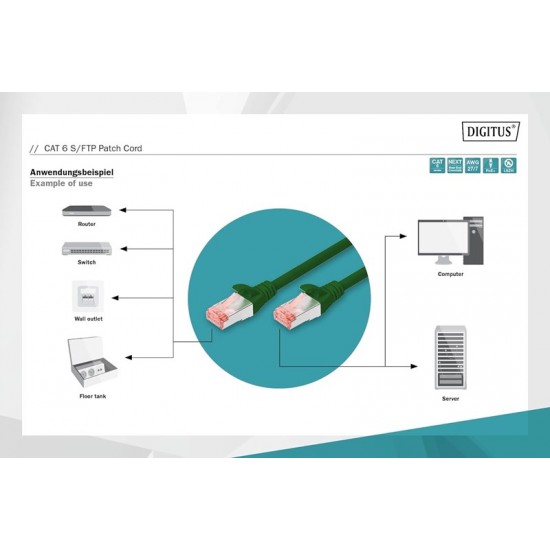 Digitus Zırhlı Patch Kablo Cat6 Yeşil (3m)